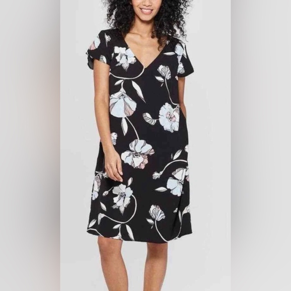 A New Day Black Floral Midi Dress